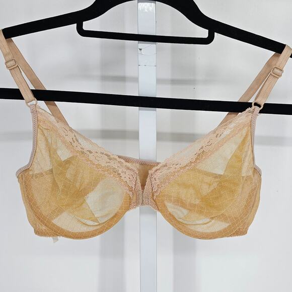 Vintage Warners Sizzles Womens Sz 36B Front Clasp Sexy Sheer Bra Beige - Picture 1 of 4